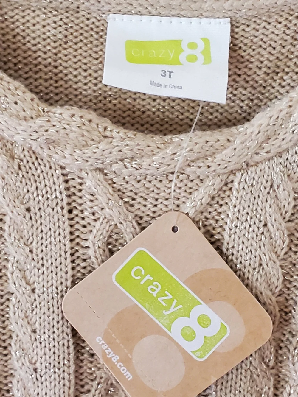 Gymboree Beige Cable Knit Ruffle Hem Dress With Gold-color Woven Through It